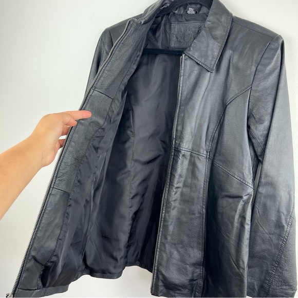 Jacqueline Ferrar Authentic Pig Nappa Genuine Leather Black Zip Up Jacket size S - Picture 8 of 13